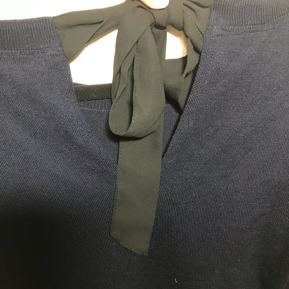 H&M S small navy blue Mama Maternity Sweater pullover open tie back bow - Picture 3 of 13